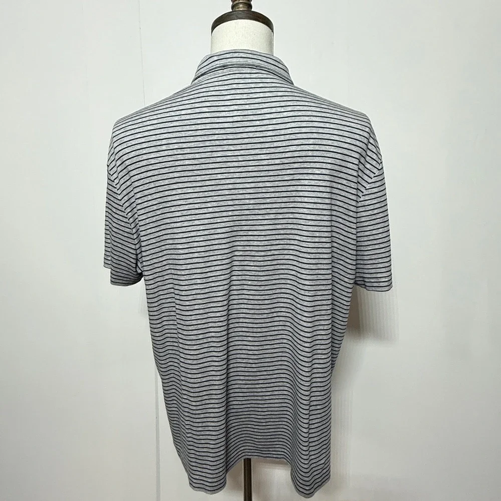 Polo Ralph Lauren Shirt Mens XL Grey Blue Striped Stretch Polo Short Sleeve Pony